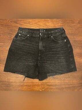 ASOS Curve Washed Black High-Rise Denim Shorts